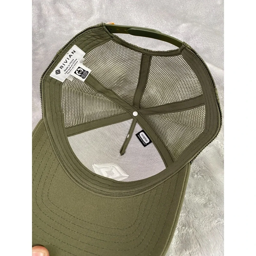 Rivian Automotive Compass Snapback Hat Men OSFA Olive Green Mesh Trucker Cap